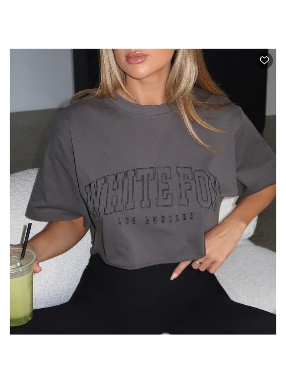 White Fox Boutique Charcoal Crop Tee Logo